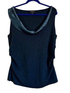 St. John Couture Cashmere Draped Neck Tank Sweater Top Shirt Knit Luxe Blue XL